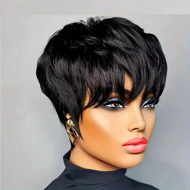 Perruques Pixie Cut pour femmes, perruque courte en cheveux humains avec frange, perruque Pixie Cut 