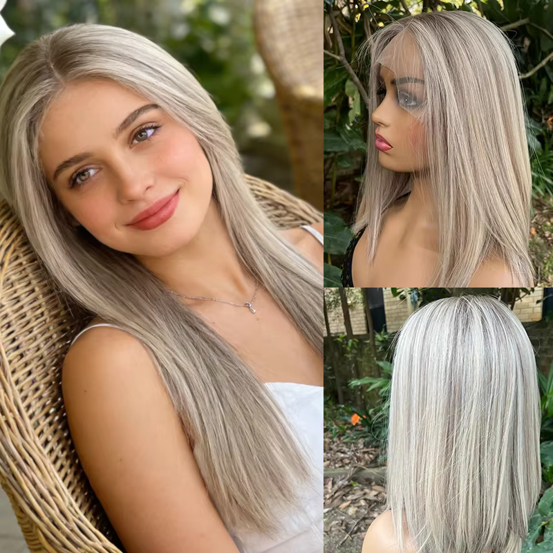 Perruques synthétiques à dentelle avec ligne de cheveux naturelle, douces, pour femmes, couleur blon