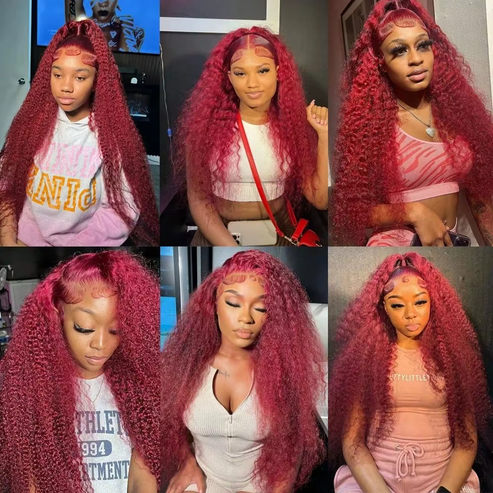 250% densité 99J 13x4 HD dentelle avant perruques de cheveux humains bordeaux 34 pouces vague profon