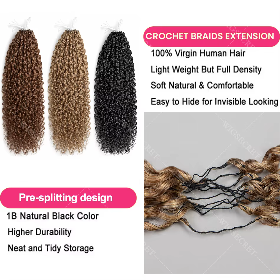 Extensions de cheveux humains bouclés crépus blond miel pour tressage, pré-séparées, sans nœuds, en