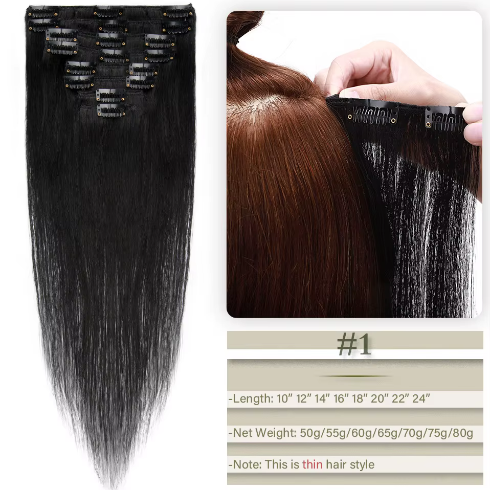 TESS-Extensions de Cheveux Naturels Lisses à réinitialisation, Postiche, Tête Complète, Surbrillance