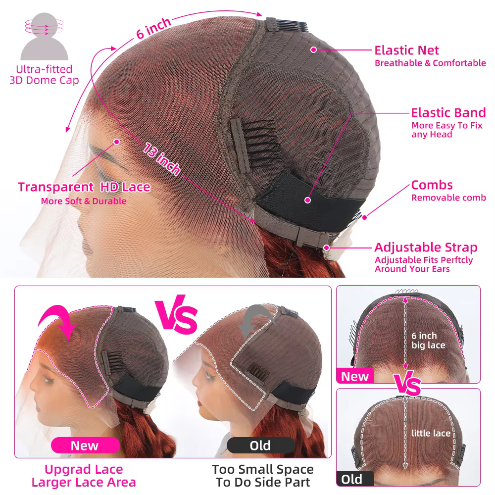 Perruque Lace Frontal Wig brésilienne naturelle, cheveux lisses, brun rougeâtre, 13x6 Hd, pre-plucke