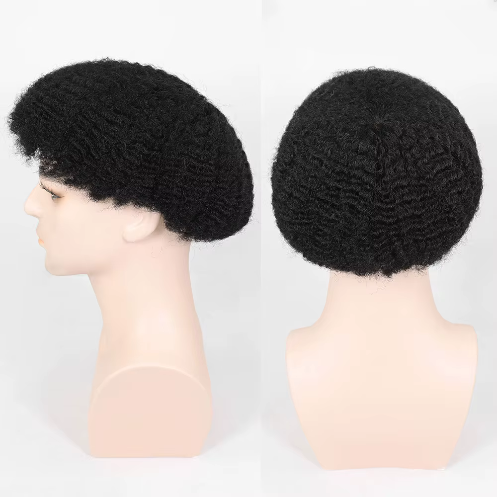 Afro toupet pour hommes peau mince système de remplacement de cheveux humains hommes prothèse de che