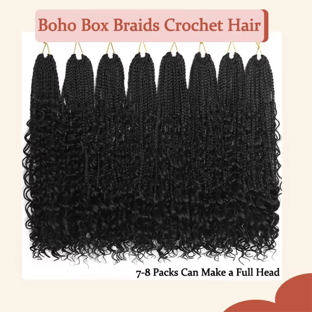 14/18/24 pouces déesse boîte tresses Crochet cheveux pré-bouclés Boho Crochet boîte tresses avec ext