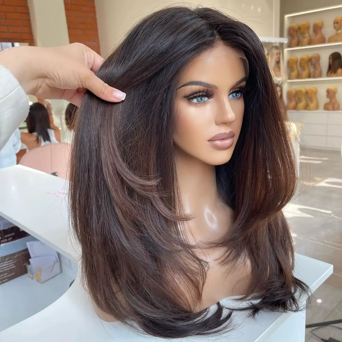 Perruque Lace Front Wig Remy brésilienne naturelle, cheveux lisses, couleur marron ombré, 13x4, pre-