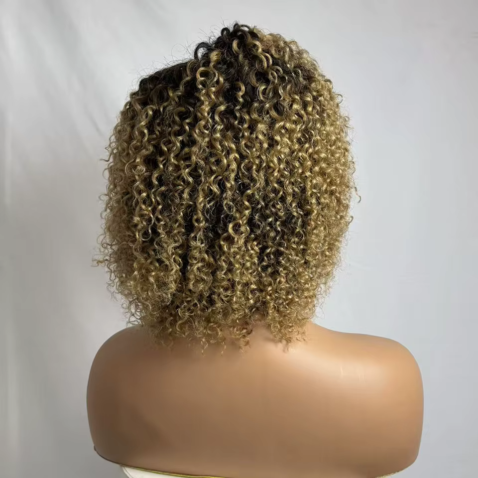 Perruque courte bouclée colorée de 245 grammes, style afro brésilien, 100% cheveux humains, pour fem