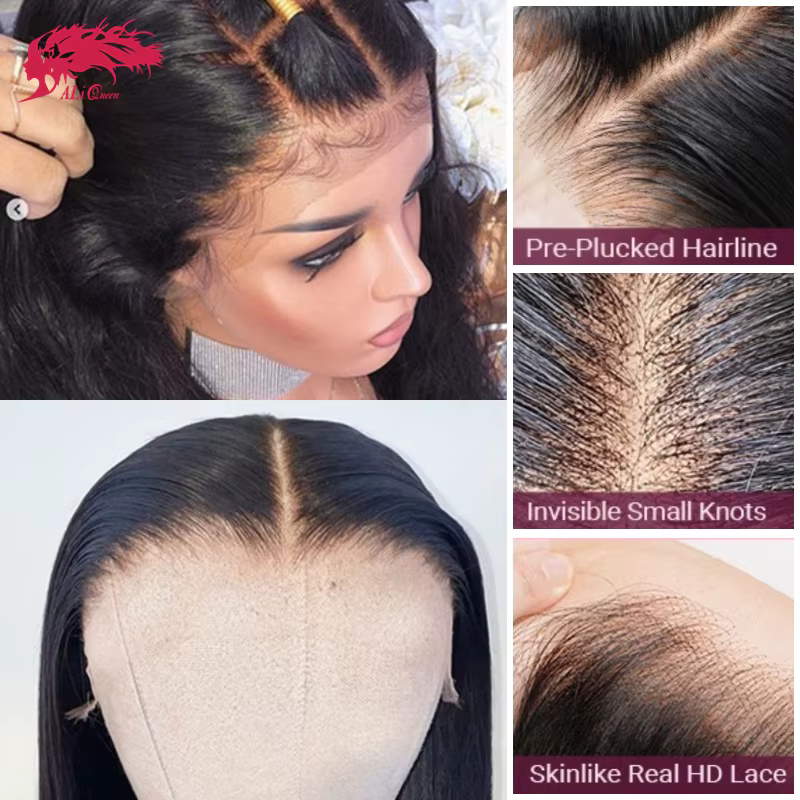 Ali Queen Hair Ondulation Naturelle 2x6 4x4 5x5 Fermeture en dentelle HD Cheveux Humains Frontal en
