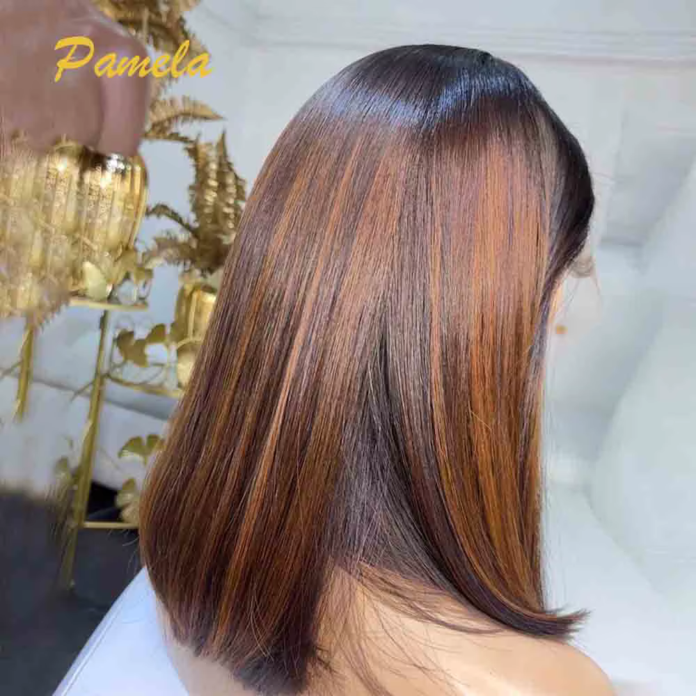 Perruques Bob coupe lutin cheveux humains Ombre couleur marron Bob perruque de cheveux humains 13x6
