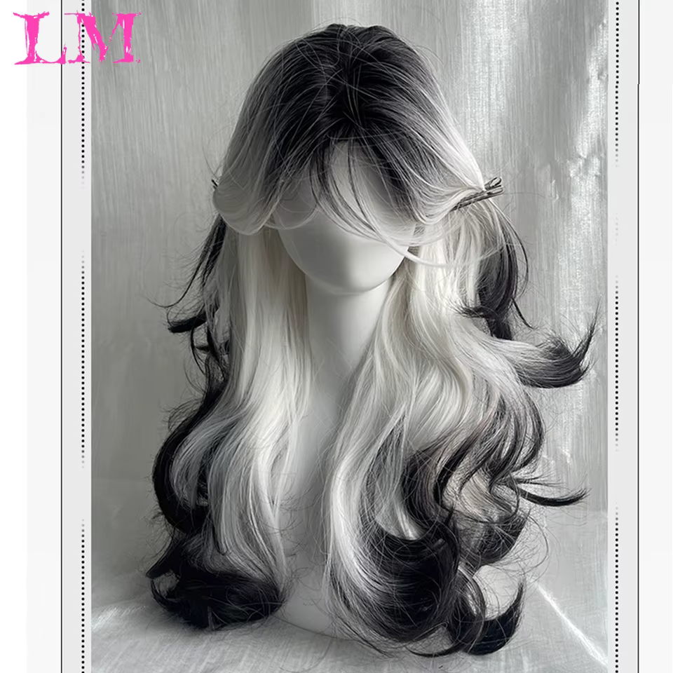 LM-Perruque Lolita Synthétique Longue et Droite avec Frange pour Fille, Mignonne Ombre, Rose, Blonde