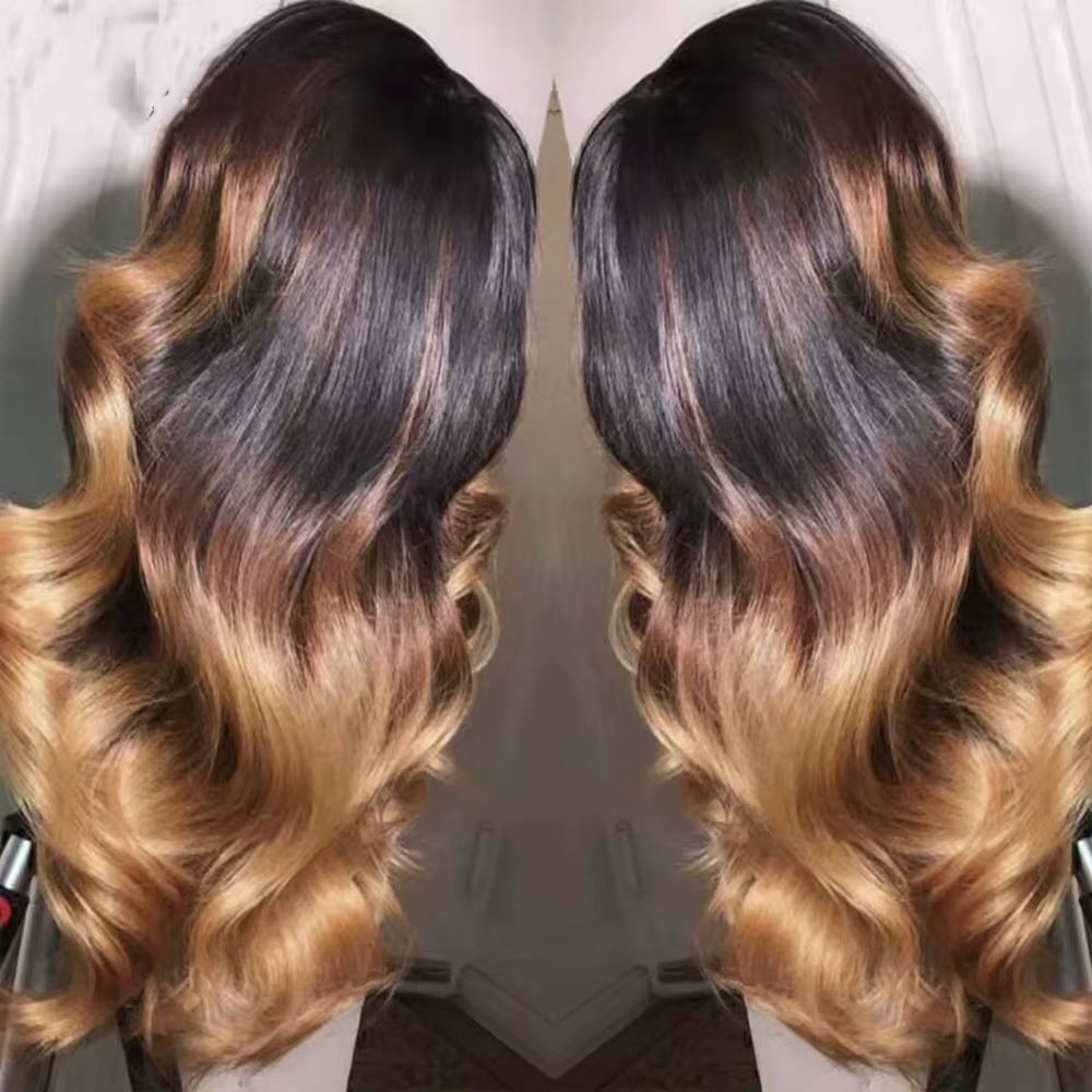 Perruque Lace Frontal Wig Body Wave brésilienne naturelle, cheveux ombrés, blond, 1b/4/27/30, 13x4, 