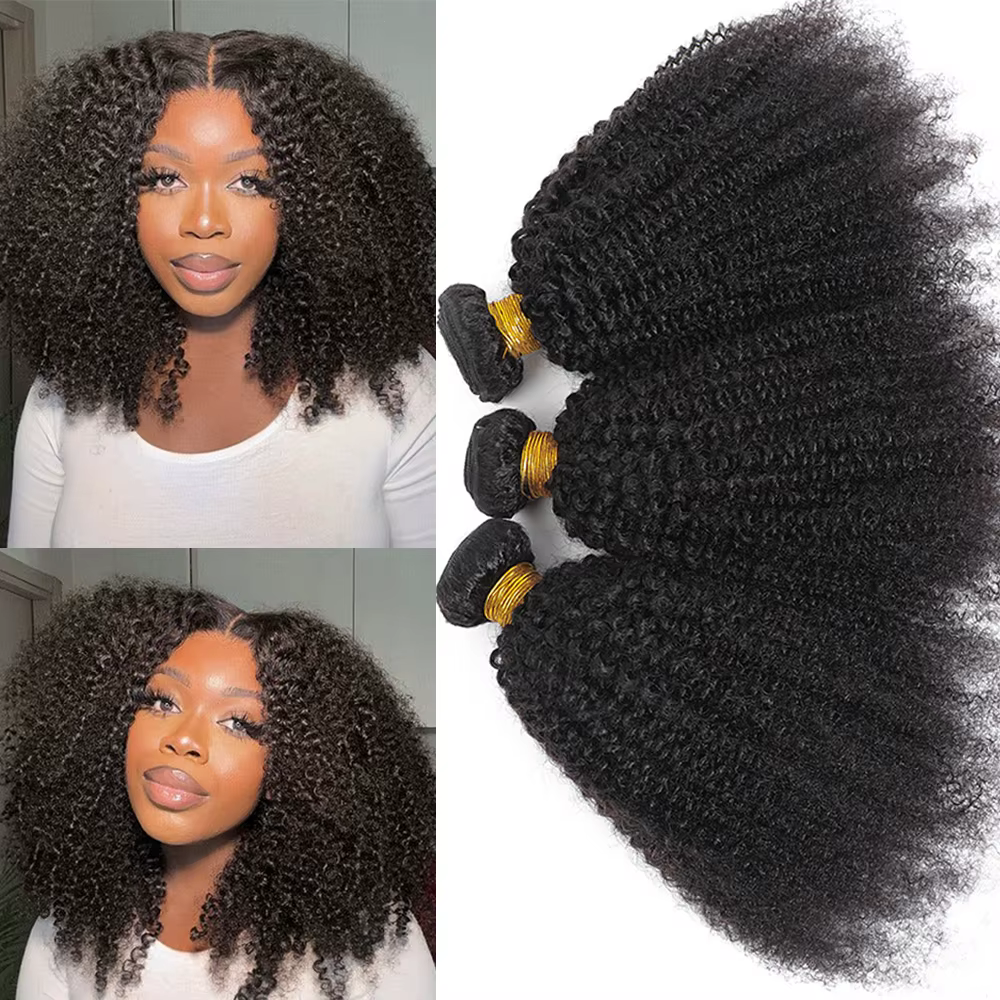 Tissage en lot brésilien naturel Remy crépu bouclé, couleur naturelle, Extension de cheveux, pour fe