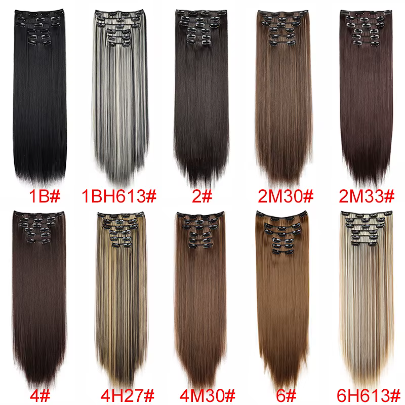 Extensions capillaires synthétiques 24 pouces, 16 Clips, coiffure longue et lisse, postiche Blonde n