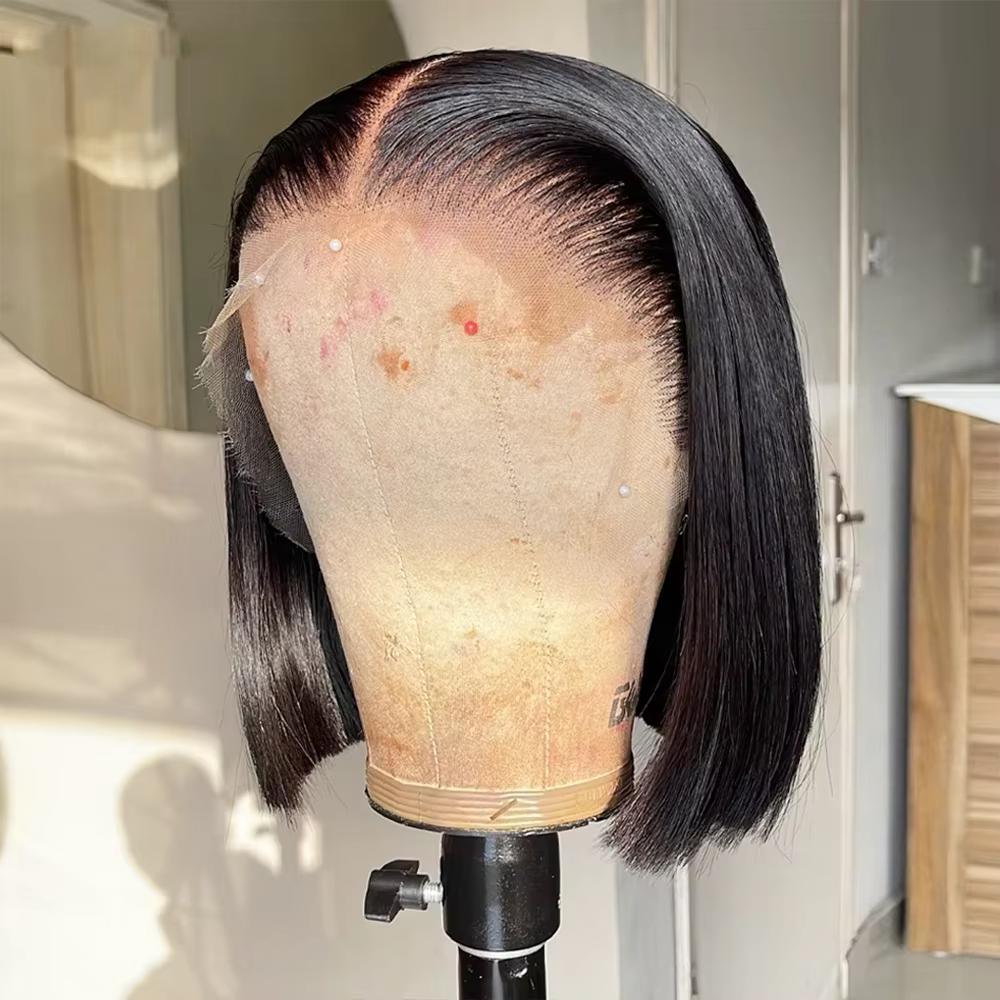 Perruques Courtes Bob en Cheveux Humains Vietnamiens 100% Naturels, Perruque Frontale en Dentelle HD