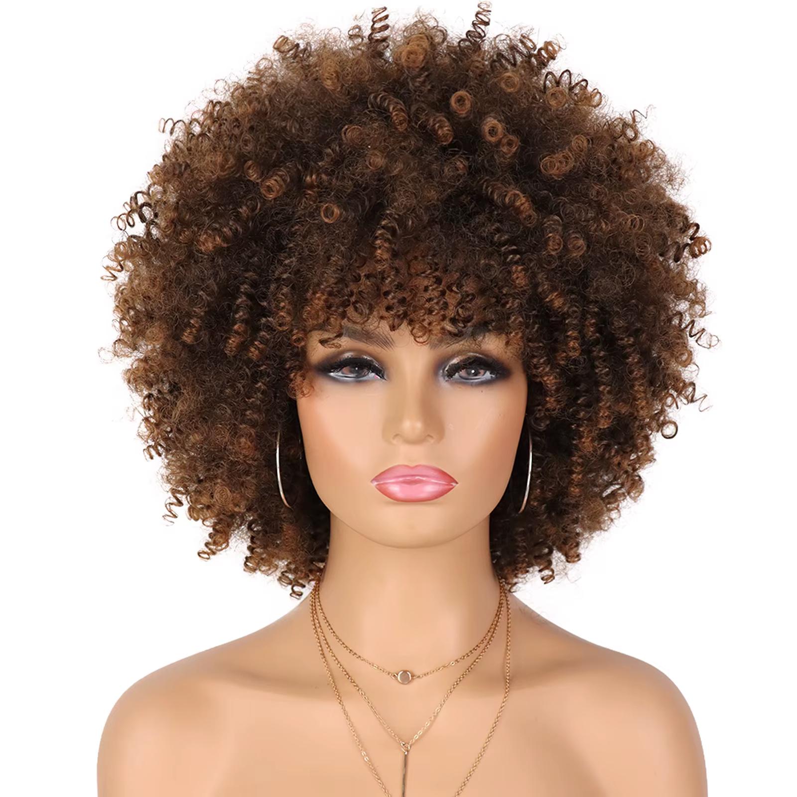 Tereshar synthétique courte bouclée avec frange pour les femmes noires 8 pouces Afro crépus bouclés