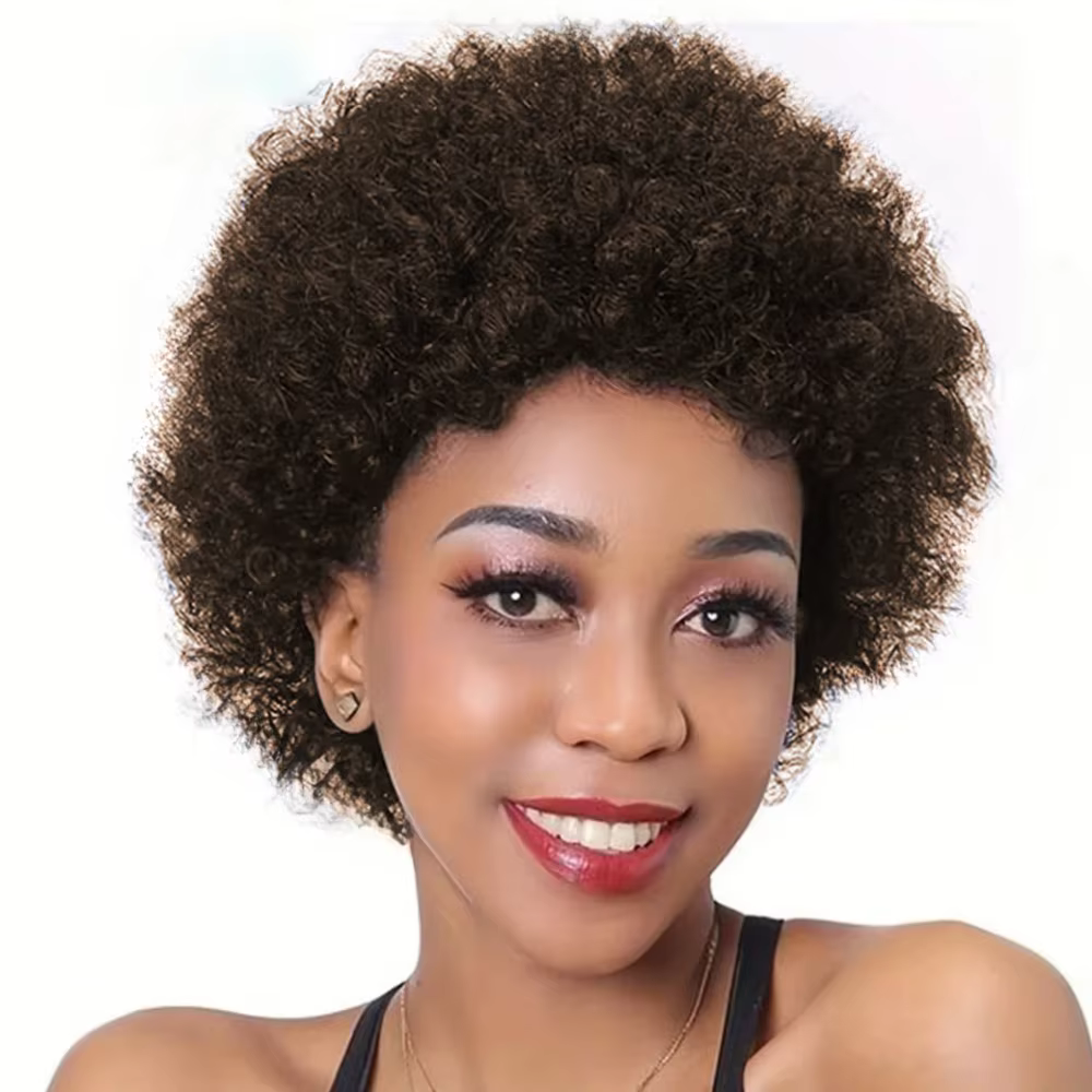 Perruque Afro crépue bouclée vague 150% densité 6 pouces coupe lutin Afro crépus bouclés perruque de