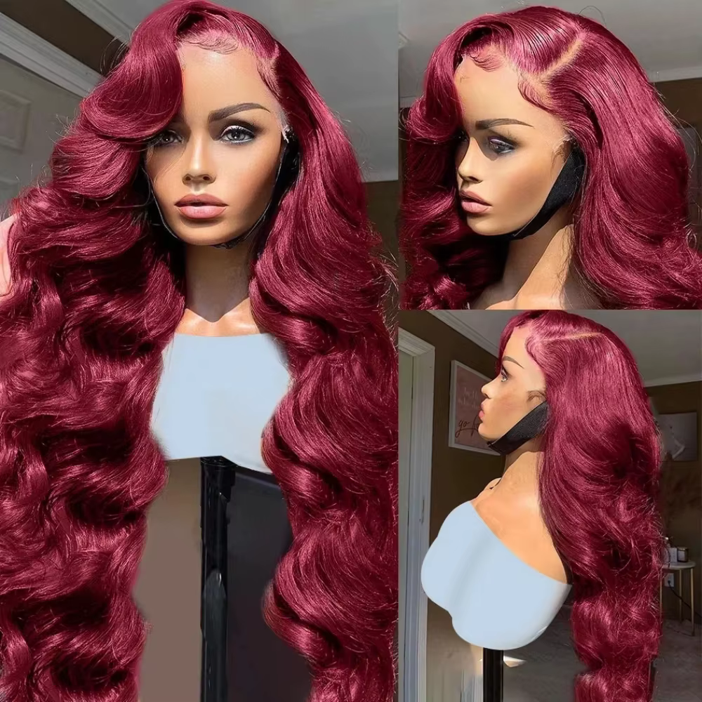 Perruques en cheveux humains 99j Bourgogne 13x6 HD Lace Frontal, couleur rouge vin, brésiliennes, on