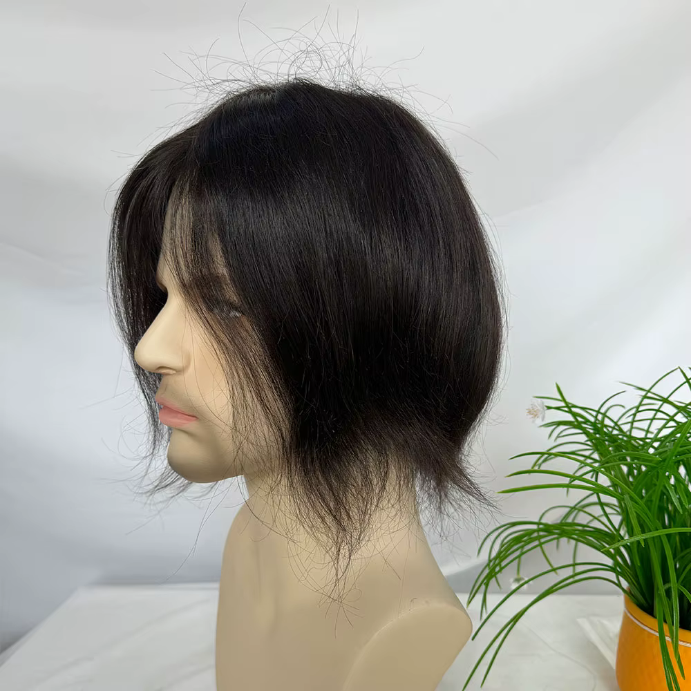 Perruque indienne en cheveux humains pour hommes, lisse, mono lace avec PU 6x8 pouces, couleur natur