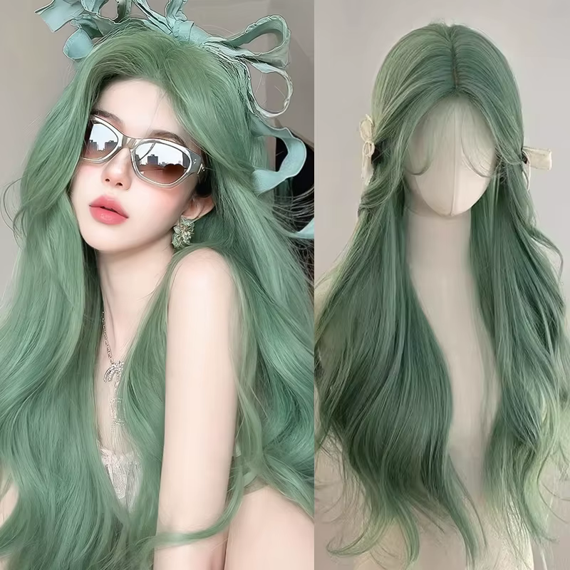 Perruque verte de 24 pouces pour femmes, extensions de cheveux synthétiques ondulés naturels, postic