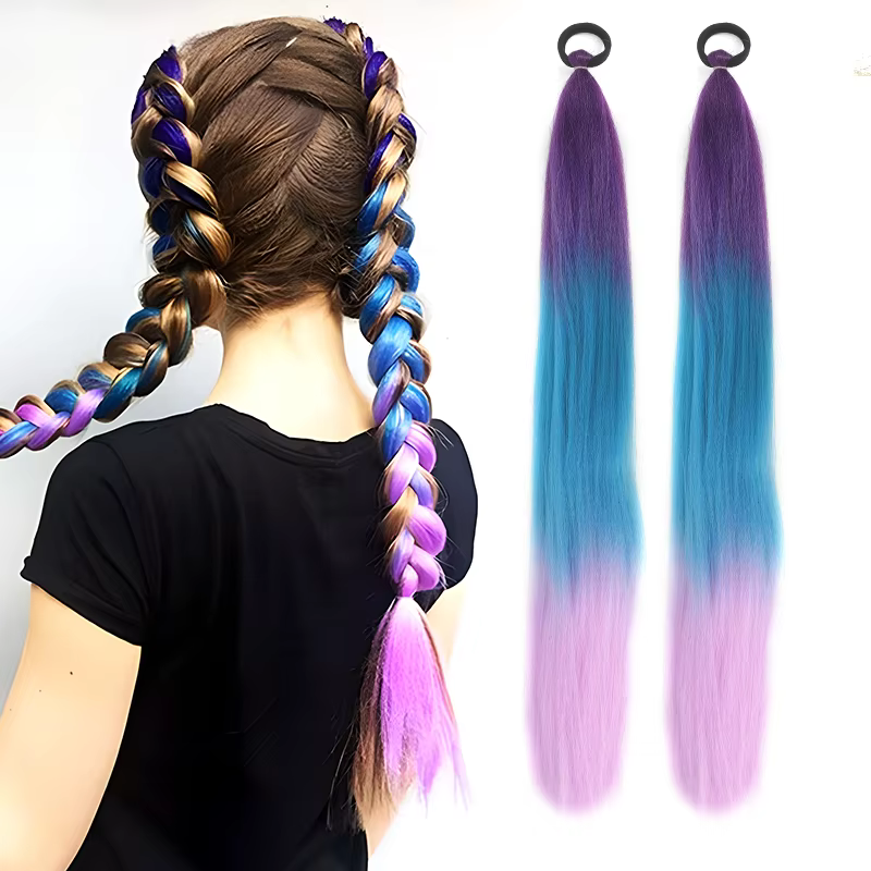 LUPU Extension de queue de cheval synthétique avec bandeau élastique pour cheveux 26 "longue queue d