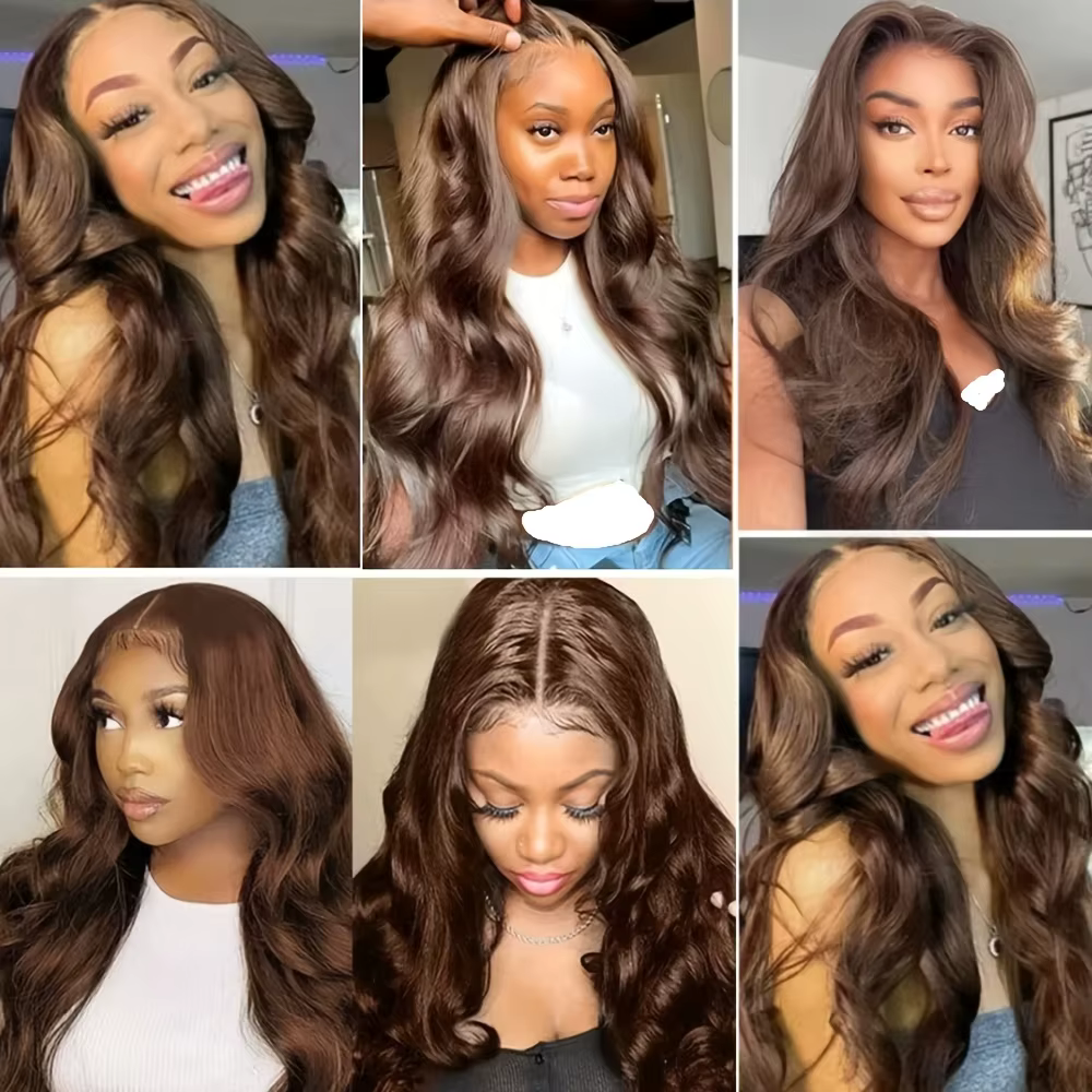 Perruque Lace Front Wig Body Wave brun chocolat, cheveux naturels, densité 220, 30 pouces, 13x6, HD,
