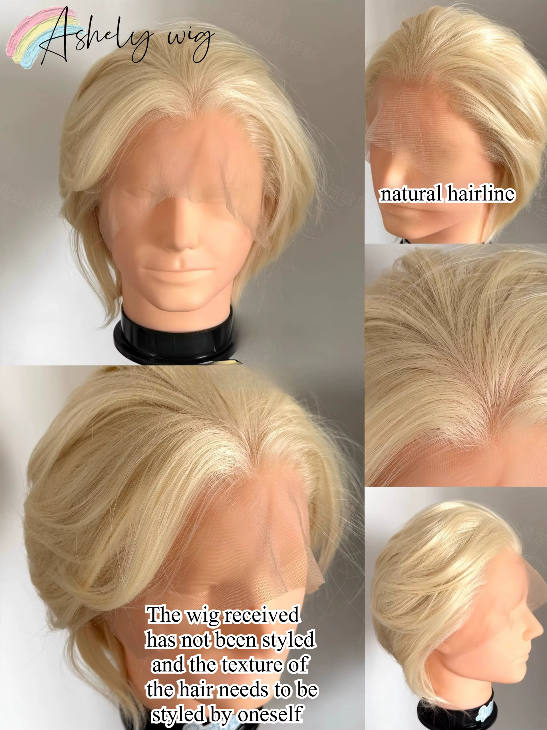 Perruque Lace Front Wig synthétique courte Blonde pour hommes, 13x4, cheveux de haute qualité, plusi