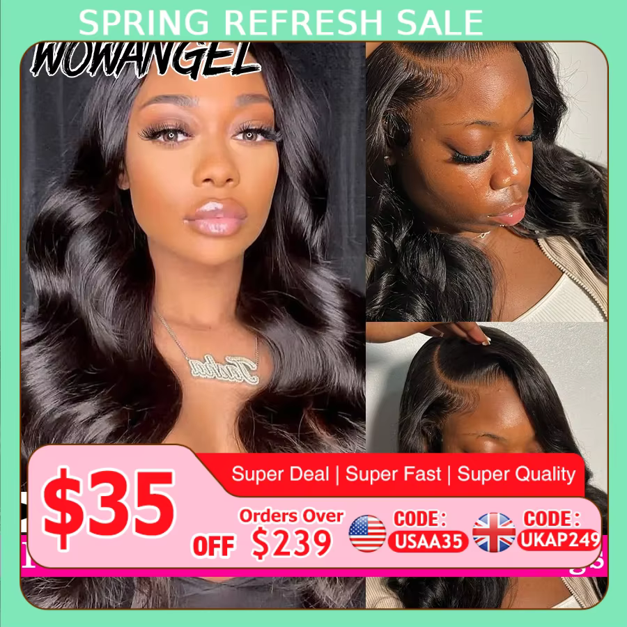 Perruques Lace Front HD 13x6 Wow Angel, Cheveux Humains Remy 250% Body Wave, Perruque à pose rapide 
