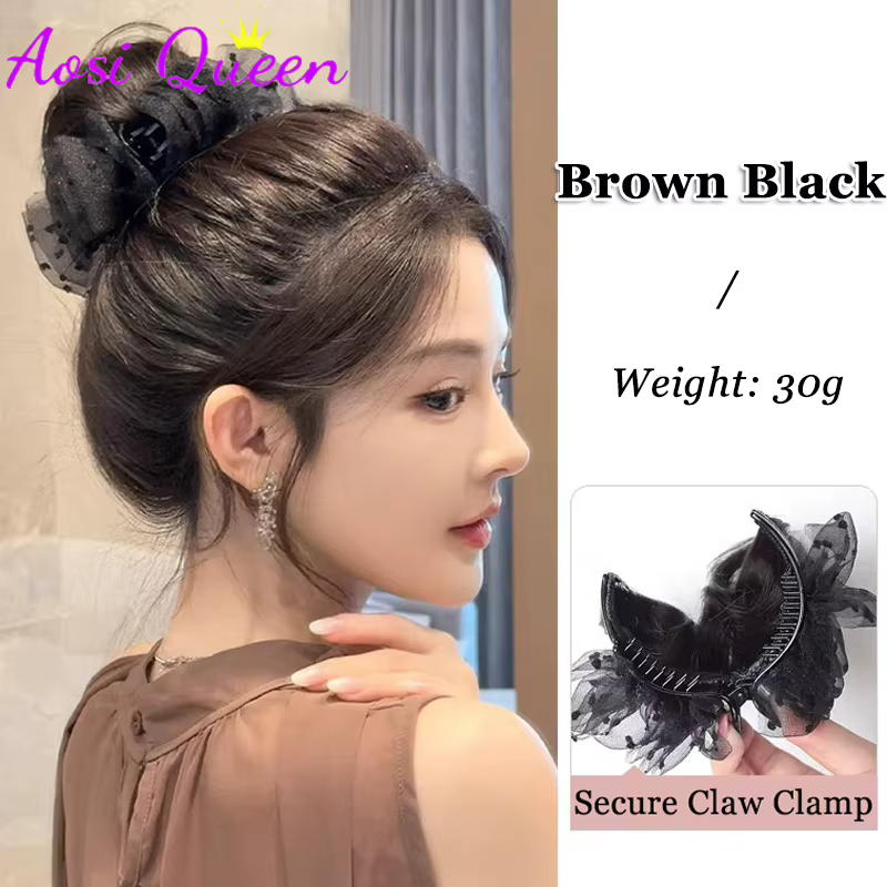 Extensions de chignon synthétiques avec pince à griffes et décoration en tulle, style Balletcore, po