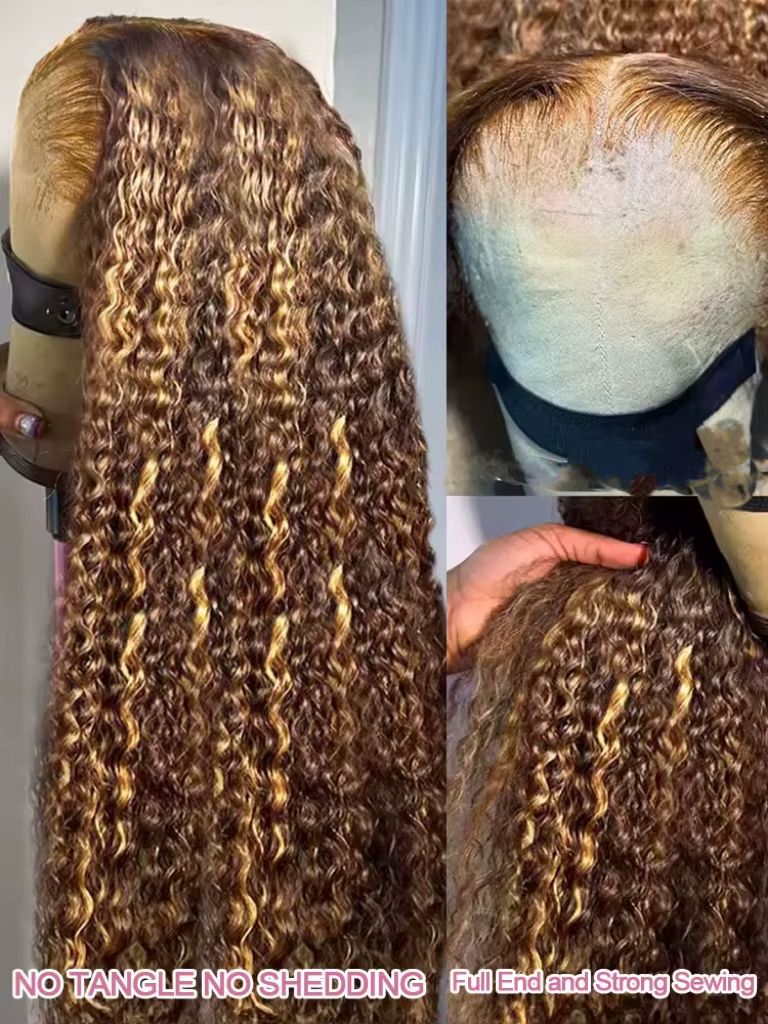 Perruque Lace Frontale en Cheveux Humains Ondulés Ombrés 250 Densité 30 Pouces, Effet Deep Wave, Den