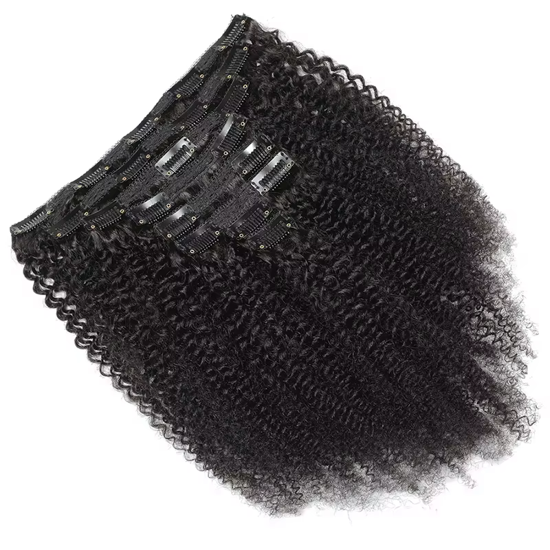 Extensions de cheveux humains afro à clipser, extensions naturelles Remy brésiliennes, 8 pièces, ext