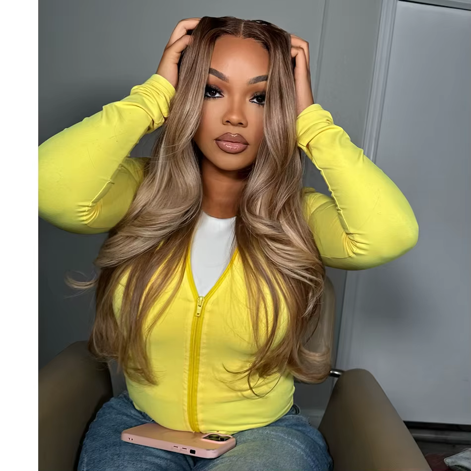 Perruques de cheveux humains de qualité salon, couleur platine toné professionnel avec mèches marron