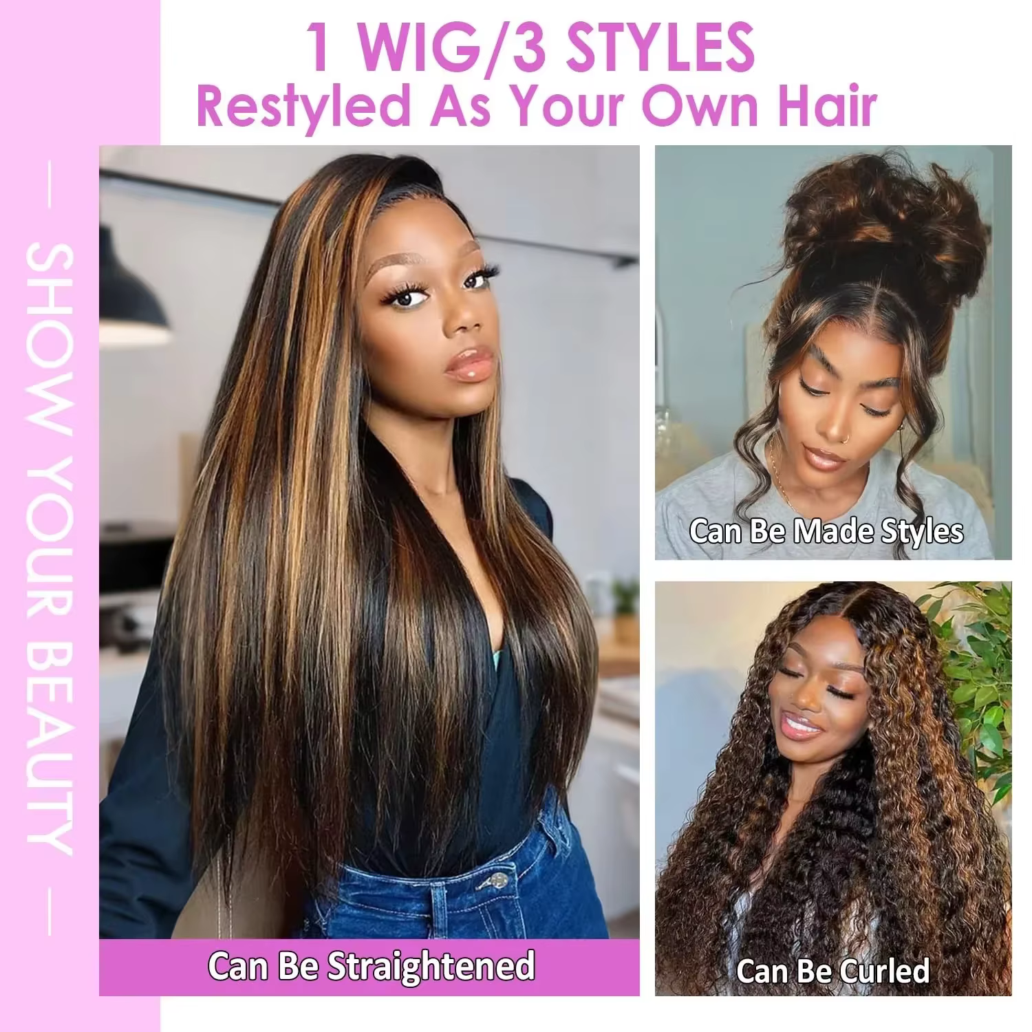 Perruque Lace Front Wig naturelle lisse sans colle, 5x5, P1B/30 ombrée, 13x6, reflets, Body Wave, 13