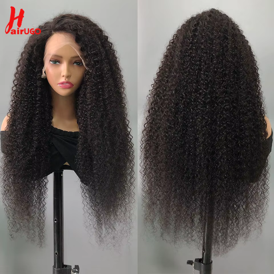HairUGo – perruque Lace Front wig brésilienne non-remy naturelle, cheveux Jerry bouclés, 13x4, 13x4,