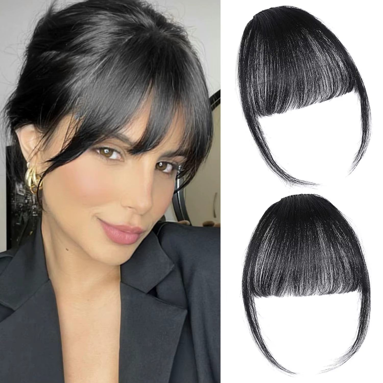 Extensions de frange synthétiques à Clip noir naturel sur frange pour femmes frange avec branches po