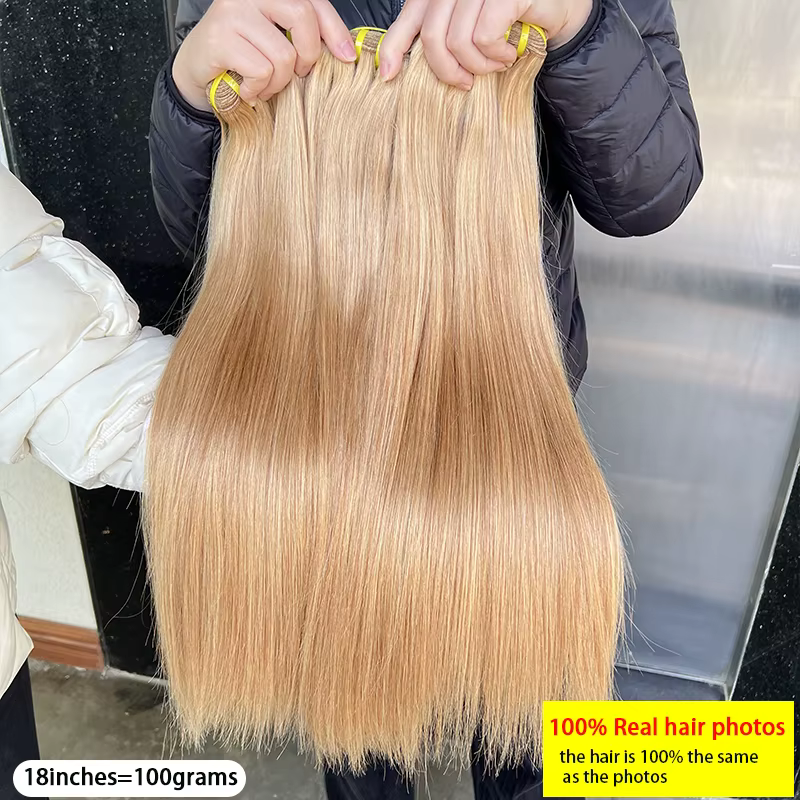 # 27 miel blond os droit 100% cheveux humains paquets non transformés cheveux vierges crus armure Ex