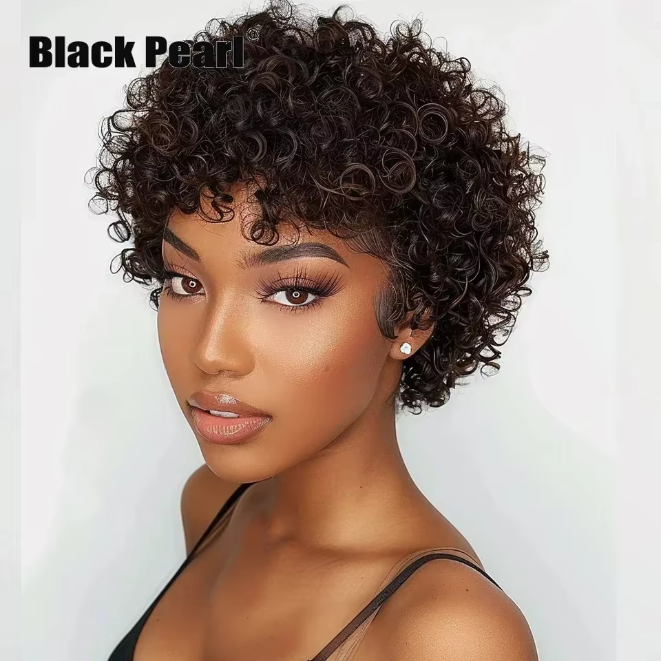 Perruque Afro brésilienne bouffante Pixie Bob 99J, cheveux 100% naturels, brun naturel, entièrement 