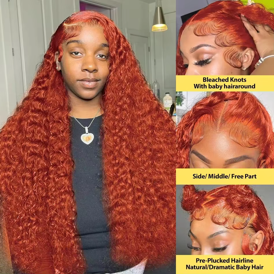Perruques bouclées profondes 13x4 HD Lace Orange Ginger 30 36 pouces, perruques frontales en dentell