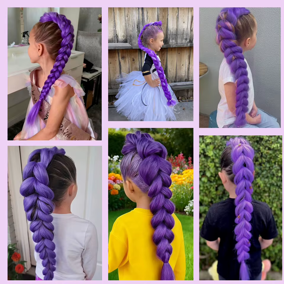 28 pouces cheveux synthétiques longs tressés violet cheveux Extensions de queue de cheval Rumi coiff