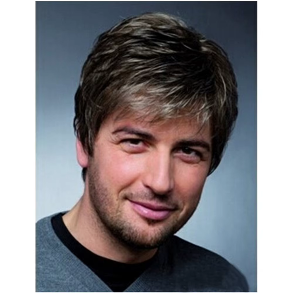 Perruque synthétique courte pour homme, postiche tendance en fibre avec bonnet élégant pour usage qu