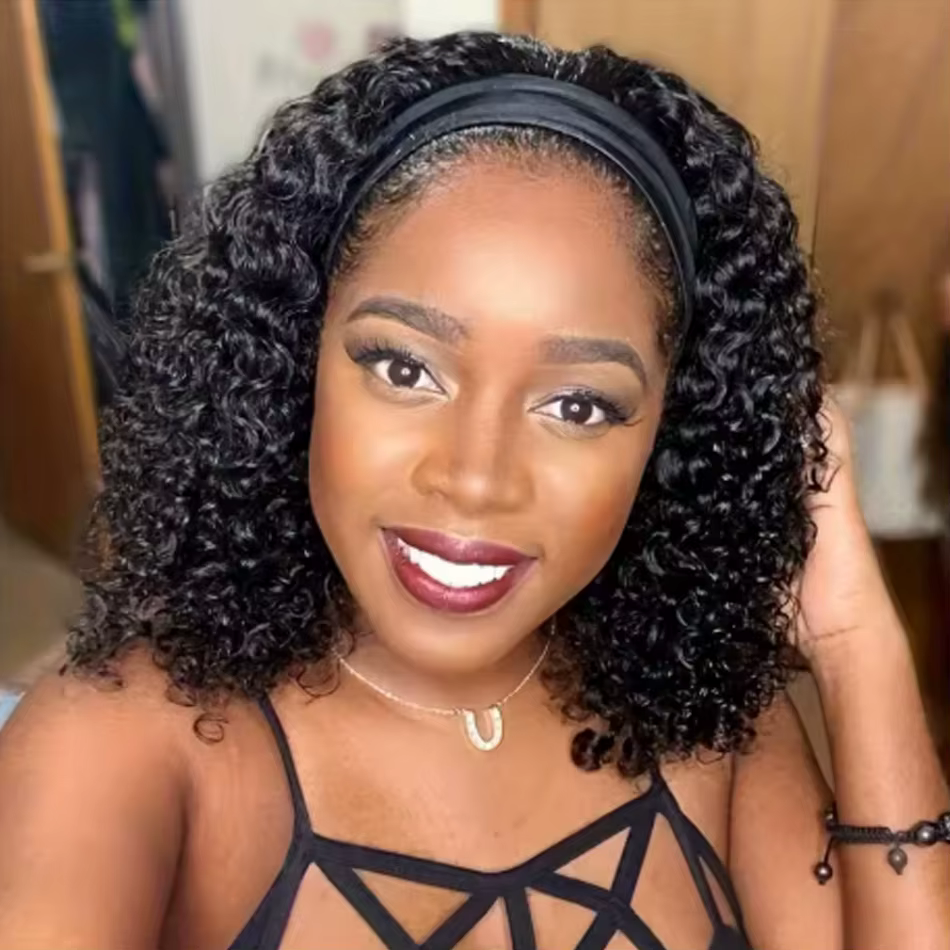 Perruque bandeau en cheveux humains, bouclée crépue, style bob, pour femmes, perruque brésilienne co