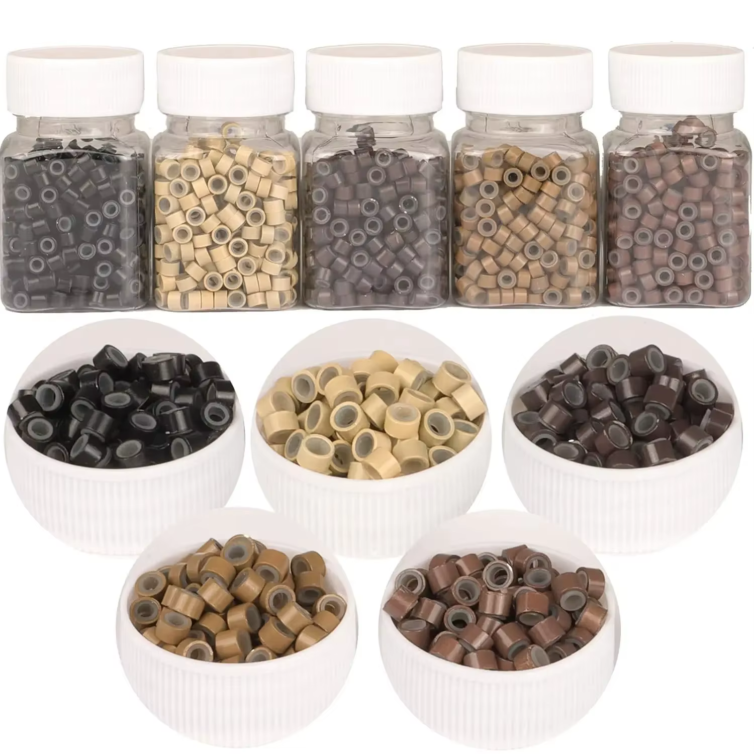1000 pièces Extensions de cheveux Micro anneaux liens perles 5mm perles doublées de Silicone pour Ex