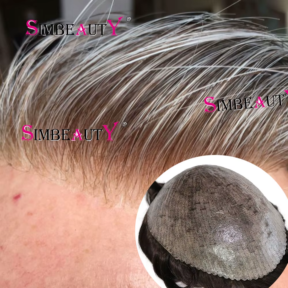Indétectable 1b80 1b65 cheveux gris homme toupet cheveux humains mâle capillaire prothèses système n