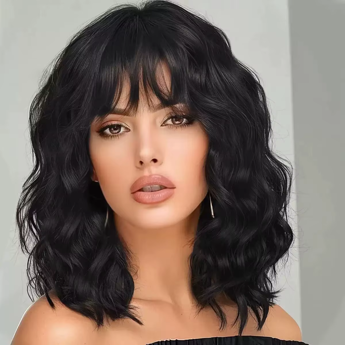 Perruque ondulée Dy3306, longueur aux épaules, avec frange, perruque naturelle tendance pour femme, 