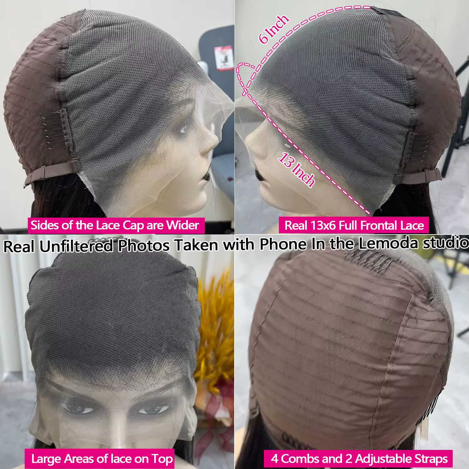 Lemoda 250% densité 13x6 pleine dentelle frontale perruques droite cheveux humains HD Transparent de