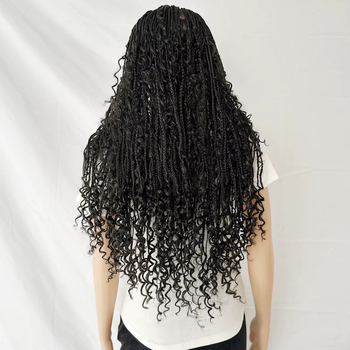 Perruque synthétique tressée sans nœuds de 32 pouces, style bohème, avec extrémités bouclées, double