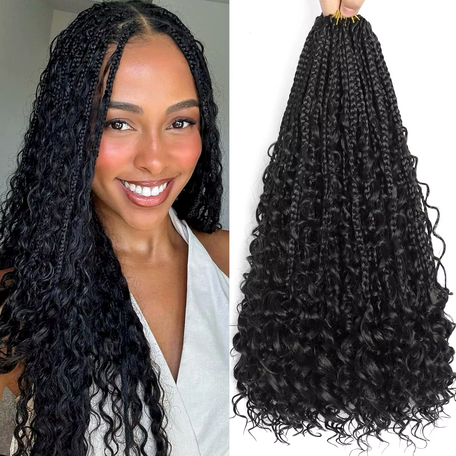 14/18/24 pouces déesse boîte tresses Crochet cheveux pré-bouclés Boho Crochet boîte tresses avec ext