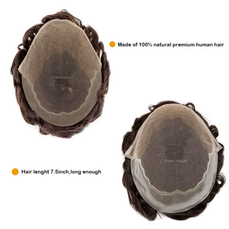 Q6 hommes perruque humaine mâle cheveux prothèse dentelle et noué PU perruques pour hommes, perruque
