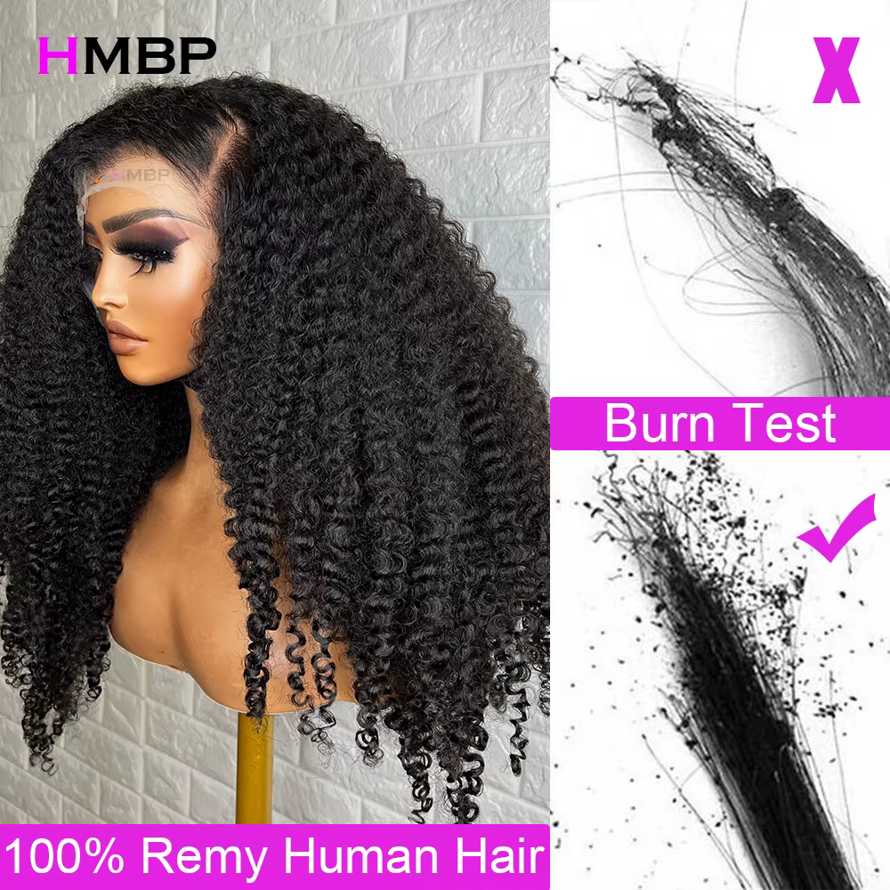 Perruque Lace Frmeds Wig 250 Remy brésilienne, cheveux crépus bouclés, 13x6, pre-plucked, sans colle