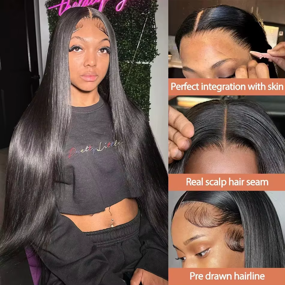 Perruque Lace Frontal Wig brésilienne naturelle, cheveux lisses, 13x6, sans colle, 13x4, Hd, prête à