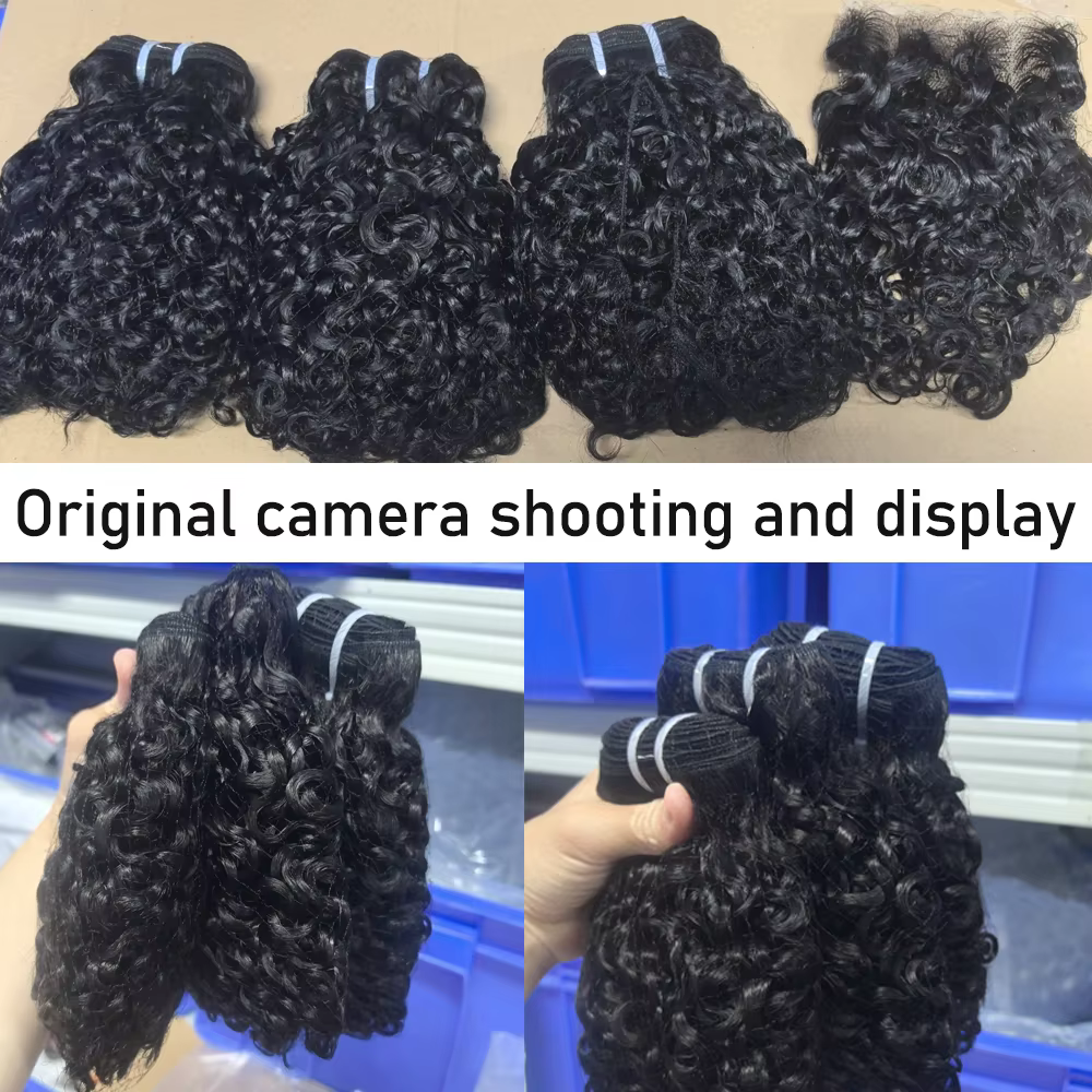 Pixie Curl cheveux paquets avec fermeture cheveux bouclés profonds cheveux bruts brésiliens tissage
