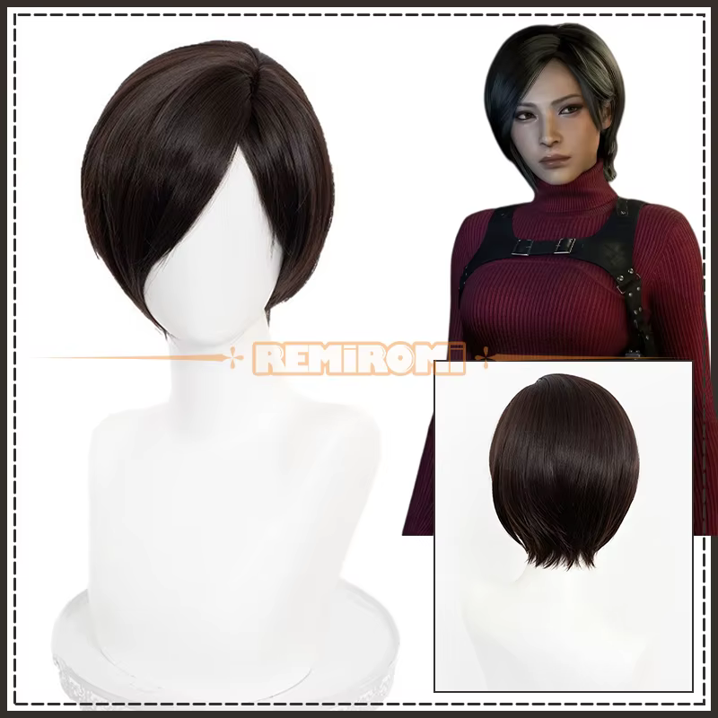 Perruque de cosplay Ada Wong du jeu Resident Evil Requiem, perruque courte bob pour femme en brun na